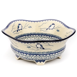 Polish Pottery 10" Footed Serving Bowl. Hand made in Poland. Pattern U4830 designed by Maria Starzyk.