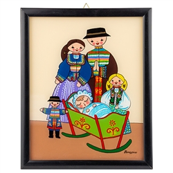 Painting on glass is a popular Polish form of folk art by which the artist paints a picture on the reverse side of a glass surface. This beautiful painting of a couple dressed in costumes from the Tatry Mountain region is the work of artist Ewa Skrzypiec