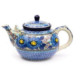 Polish Pottery 1.8 L Teapot,  Two Handles. Hand made in Poland. Pattern U4659 designed by Maria Starzyk.