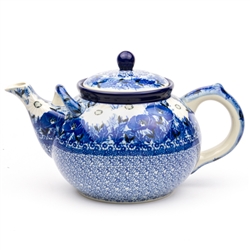 Polish Pottery 1.8 L Teapot,  Two Handles. Hand made in Poland. Pattern U4923 designed by Maria Starzyk.