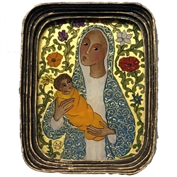 Painting on glass is an art technique by which the artist paints a picture on the reverse side of a glass surface. Magdalena Hniedziewicz specializes in religious themes and in particular the Madonna and Child. Each of her beautiful paintings is enclosed