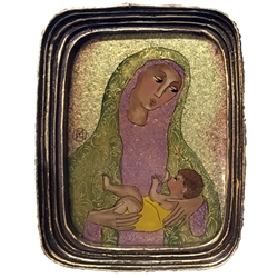 Painting on glass is an art technique by which the artist paints a picture on the reverse side of a glass surface. Magdalena Hniedziewicz specializes in religious themes and in particular the Madonna and Child. Each of her beautiful paintings is enclosed