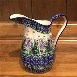 Polish Pottery 30 oz. Pitcher. Hand made in Poland. Pattern U4332 designed by Krystyna Dacyszyn.