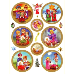 Set of 8 Religious Christmas stickers some with Polish themes. Sheet size is 6.25" x 4.5"