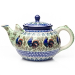 Unikat Polish Pottery Stoneware Teapot with Spout Handle 1.8 L 'Rainbow Roosters' U2664