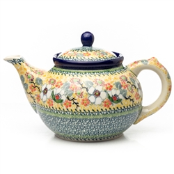 Polish Pottery 40 oz. Teapot. Hand made in Poland. Pattern U4932 designed by Teresa Liana.
