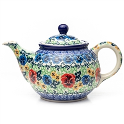 Polish Pottery 30 oz. Teapot. Hand made in Poland. Pattern U3801 designed by Anna Fryc.