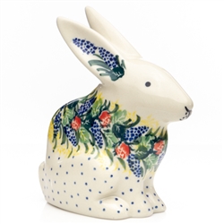 Polish Pottery 5" Rabbit Figurine. Hand made in Poland. Pattern U4616 designed by Teresa Liana.