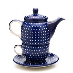 Polish Pottery 16 oz. Personal Teapot Set. Hand made in Poland. Pattern U158 designed by Maria Ciszewska.