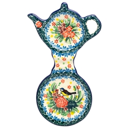 Polish Pottery Tea Bag and Cup Holder. Hand made in Poland. Pattern U3269 designed by Teresa Liana.