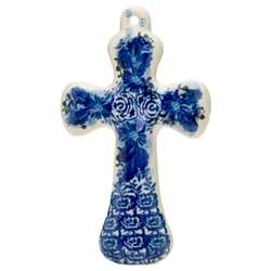 Polish Pottery Cross 5 in.. Hand made in Poland. Pattern U4646 designed by Maria Starzyk.