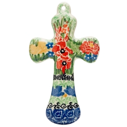 Polish Pottery Cross 5 in.. Hand made in Poland. Pattern U4019 designed by Maria Starzyk.