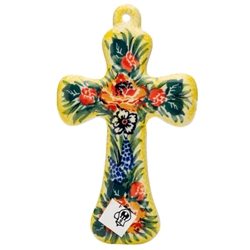 Polish Pottery Cross 5 in.. Hand made in Poland. Pattern U4616 designed by Teresa Liana.