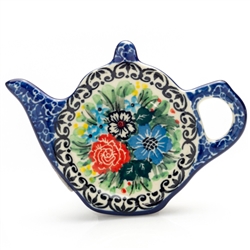 Polish Pottery 5" Tea Bag Plate. Hand made in Poland. Pattern U4672 designed by Teresa Liana.