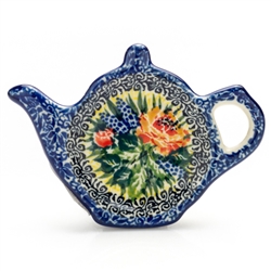 Polish Pottery 5" Tea Bag Plate. Hand made in Poland. Pattern U4616 designed by Teresa Liana.