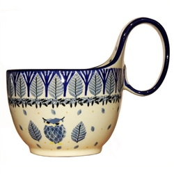 Polish Pottery 14 oz. Soup Bowl with Handle. Hand made in Poland. Pattern U4873 designed by Maria Starzyk.