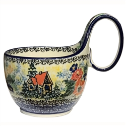 Polish Pottery 14 oz. Soup Bowl with Handle. Hand made in Poland. Pattern U4018 designed by Maria Starzyk.