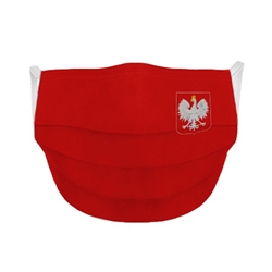 Two layer decorative Polish Eagle face mask. 100% cotton inner layer and polyester outer layer. Safety: does not cause irritation, does not obstruct breathing. Reusable: can be washed and ironed.