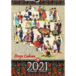 This beautiful large format spiral bound wall calendar 15 folk costumes from around Poland. Includes all Polish holidays and names days in Polish. European layout (Monday is the first day of the week). Descriptions and days and months are displayed in Pol