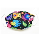 Three layer decorative Polish Lowicz floral face mask. 2 layer fleece inner liner and one polyester outer layer. Safety: does not cause irritation, does not obstruct breathing. Reusable: can be washed and ironed.
Universal size. Two white, flat, 5 mm
