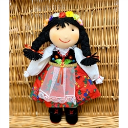 Hand Made Cuddly Krakowianka Doll 12" tall.  &#8203;Small decorations - Not for children under 3 years old. Made In Poland.
