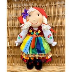 Hand Made Cuddly Lowiczanka Doll 12" tall. &#8203;Small decorations - Not for children under 3 years old. Made In Poland