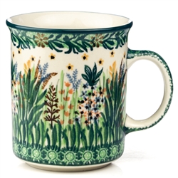 Polish Pottery 8 oz. Everyday Mug. Hand made in Poland. Pattern U4328 designed by Krystyna Dacyszyn.