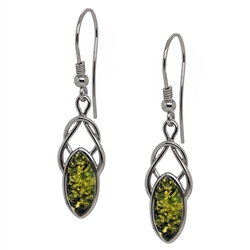 These genuine green color Baltic Amber earrings are beautifully encased in a Celtic Sterling Silver design. Size is approx 15" x .4"