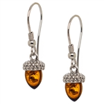 Silver And Amber Mini Acorn Earrings 1"