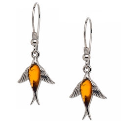 Sterling silver birds with a golden honey amber center.  Size approx 1.25" x .5".