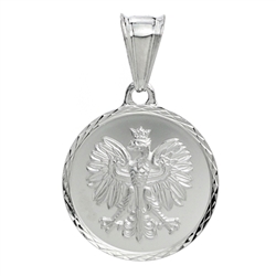 Sterling silver Polish eagle medallion.  Size is .75" diameter and 1" high with the finding.  Made In Poland