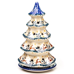 Polish Pottery 10" Votive Christmas Tree. Hand made in Poland and artist initialed.