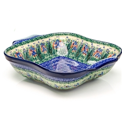 Polish Pottery 11" Baker with Handles. Hand made in Poland. Pattern U4332 designed by Krystyna Dacyszyn.