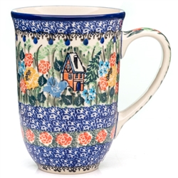 Polish Pottery 17 oz. Bistro Mug. Hand made in Poland. Pattern U4023 designed by Teresa Liana.