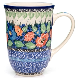 Polish Pottery 17 oz. Bistro Mug. Hand made in Poland. Pattern U4718 designed by Maria Starzyk.