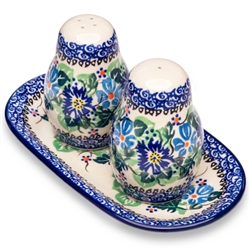 Polish Pottery 7" Salt and Pepper Set. Hand made in Poland. Pattern U1810 designed by Danuta Skiba.