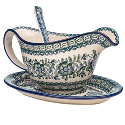 Polish Pottery 20 oz. Gravy Boat 3 piece set. Hand made in Poland. Pattern U942 designed by Ewa Tubaj.