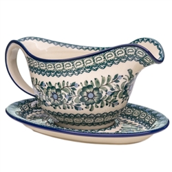 Polish Pottery 20 oz. Gravy Boat 2 piece set. Hand made in Poland. Pattern U942 designed by Ewa Tubaj.