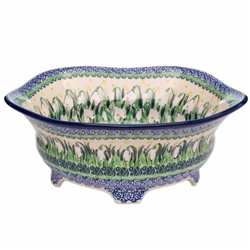 Polish Pottery 10" Footed Serving Bowl. Hand made in Poland. Pattern U4915 designed by Maria Starzyk.