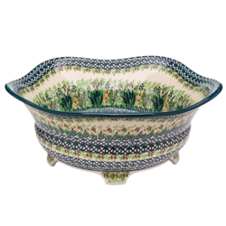 Polish Pottery 12" Footed Serving Bowl. Hand made in Poland. Pattern U4331 designed by Krystyna Dacyszyn.