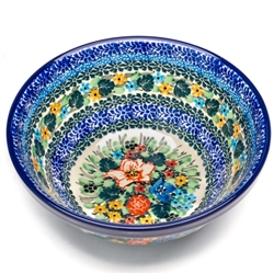 Polish Pottery 7" Nesting Kitchen Bowl. Hand made in Poland. Pattern U3479 designed by Teresa Liana.