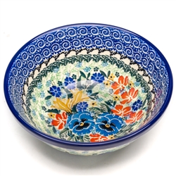 Polish Pottery 7" Nesting Kitchen Bowl. Hand made in Poland. Pattern U2512 designed by Maria Starzyk.