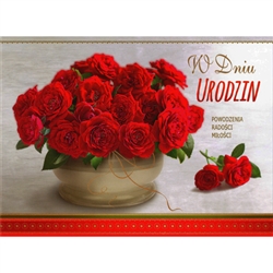 Polish Birthday Greeting Card with pop-up flower inside.  This card is only in Polish language.