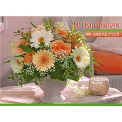 Polish Birthday Greeting Card with pop-up flower inside.  This card is only in Polish language.