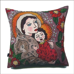 Beautiful stuffed folk design pillow. 100% polyester and made in Poland. Back side of the pillow is solid black. Zipper on one side for convenient cleaning. &#8203;Size 14" x 14".