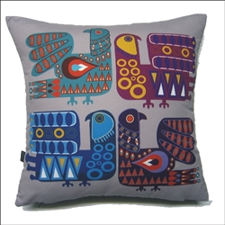 Beautiful stuffed folk design pillow. 100% polyester and made in Poland. Back side of the pillow is solid black. Zipper on one side for convenient cleaning. &#8203;Size 14" x 14".