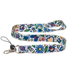 The folk lanyard features a a beautiful Kashubian blue floral design.