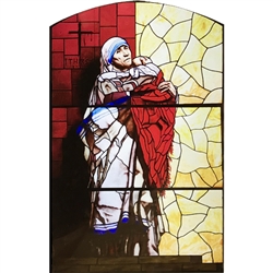 Stained Glass Window Applique of Saint Teresa of Calcutta in the San Niccolo Cathederal - 2013.  These can be easily applied to a clean window and are reusable.  Made In Poland