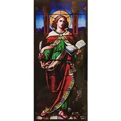Stained Glass Window Applique of Saint John the Evangelist in the German Church in Gamia stan, Stockholm.  These can be easily applied to a clean window and are reusable.  Made In Poland