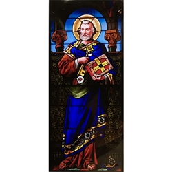 Stained Glass Window Applique of Saint Peter in the German Church in Gamia stan, Stockholm.  These can be easily applied to a clean window and are reusable.  Made In Poland